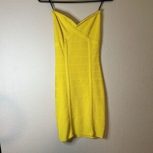 Strapless Bodycon Yellow Bebe Dress
